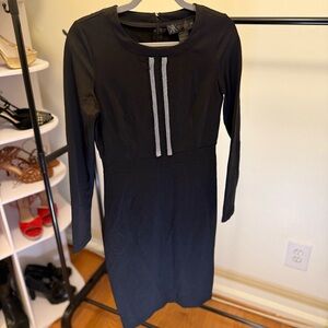 Chic Black Long Sleeve Dress with Silver Detailing